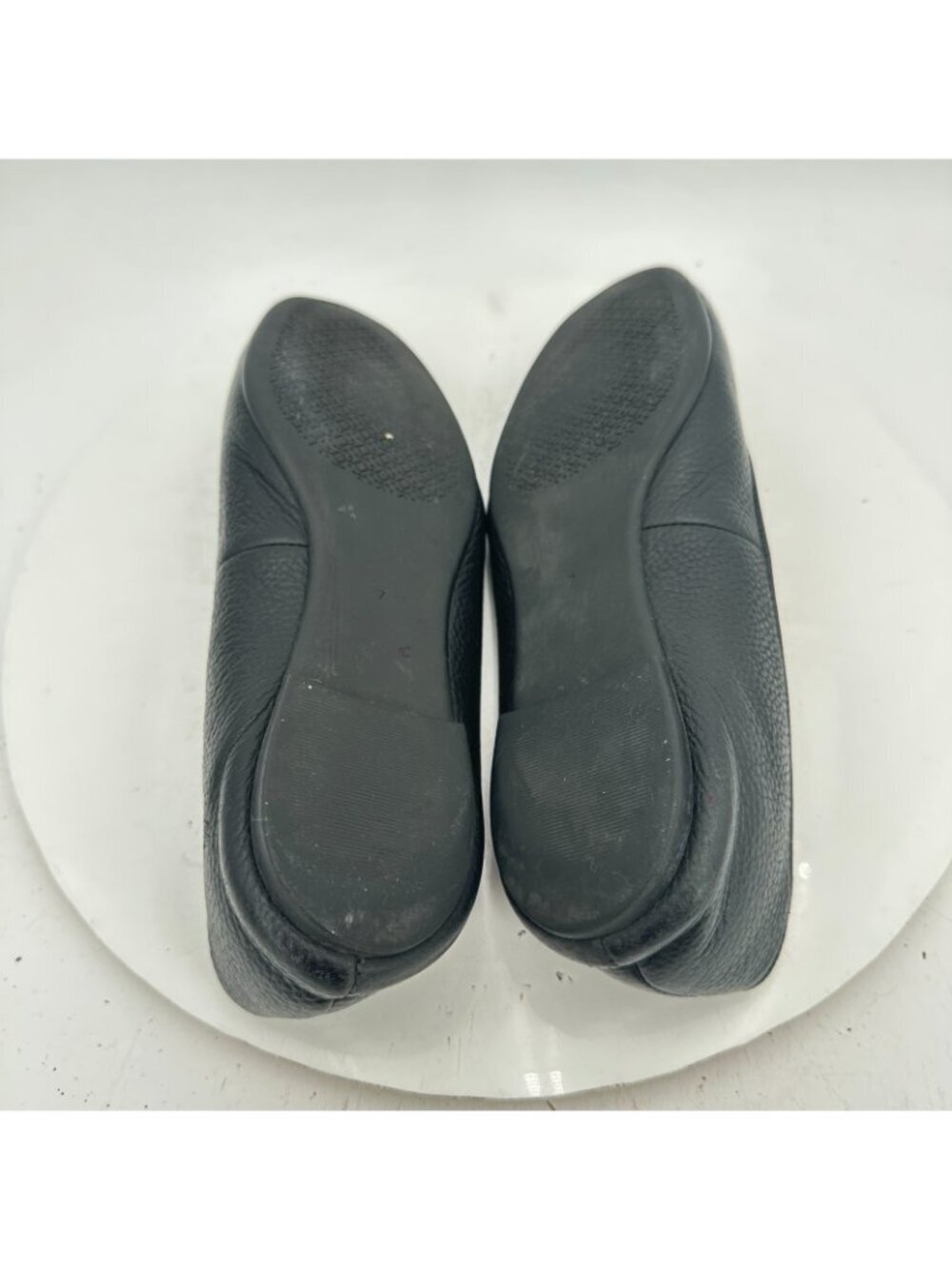 Tory Burch Claire Women Size 7 Black Leather Gold Logo Ballerina Flat Shoes - Picture 6 of 10